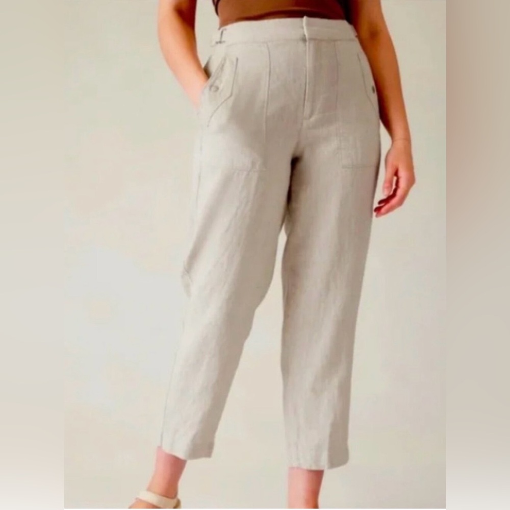 Athleta Women's Voyager Linen Pant Ankle Vacation Coastal Buckle Beige Size 6